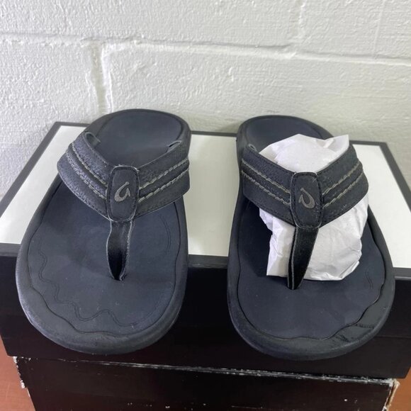 Olukai Hokua Black Flip Flop Sandals Thong Slide Slip On Men's Size 12 US - Picture 1 of 10
